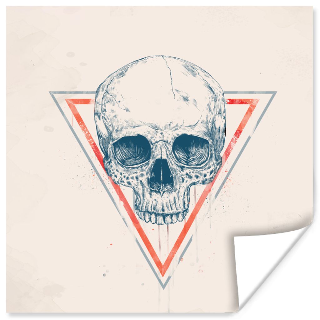 MuchoWow Poster Totenkopf - Dreieck - Orange - Zeichnung - Vintage 30x30 cm - Wandposter - Printing