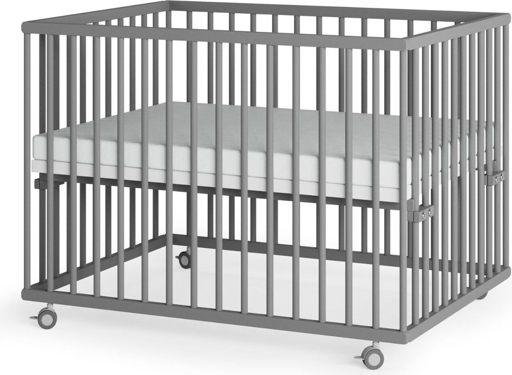 Laufgitter 75x100 cm mit Matratze Cloud Air, Schlupfsprossen & Lattenrost - grau