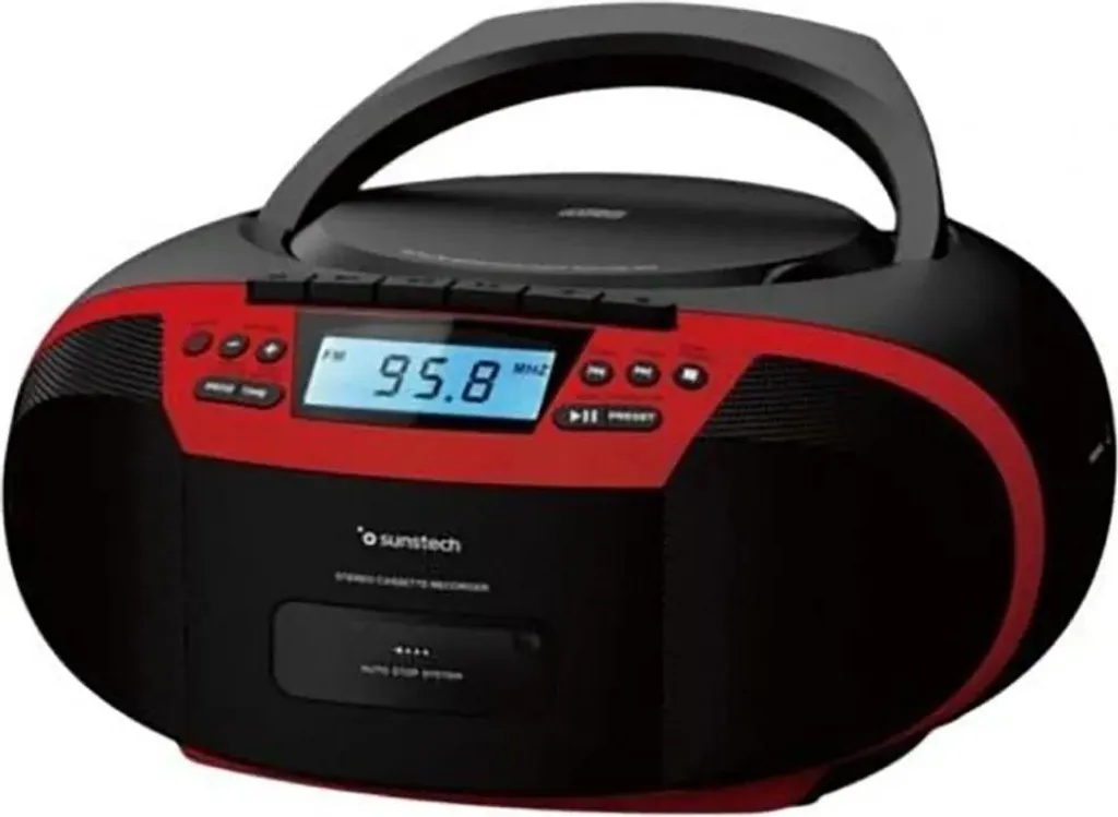 Radio CD Portable avec USB Sunstech CXUM54BTRD pour Musique et Radio FM