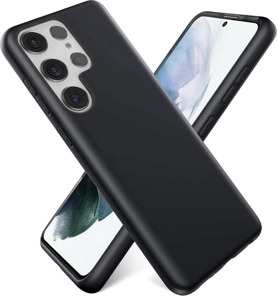 Conie TPU Schutzhülle für Samsung Galaxy S23 Ultra Tasche Case Cover Bumper Silikon Mikrofaser Inlay Hülle in Schwarz matt