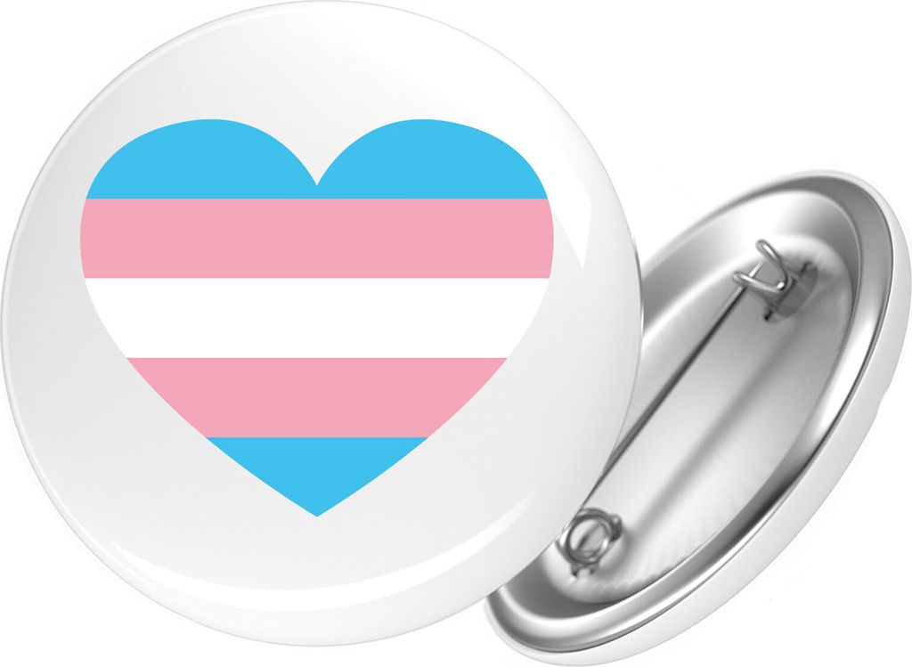 Huuraa Button Trans Pride Flagge LGBTQ Herz 25mm rund mit Produktbild 