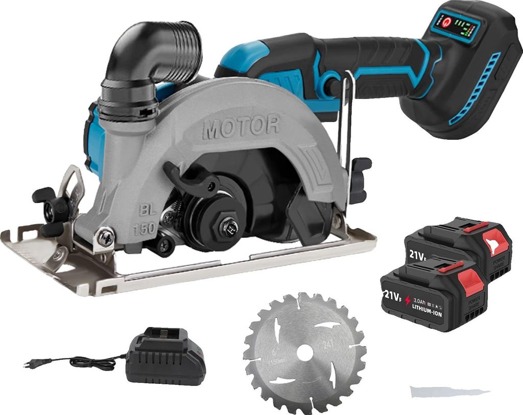 Kreissäge, bürstenloser Motor, verstellbarer Schnittwinkel, 2 große Batterie
