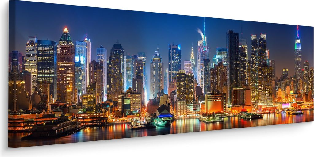 Muralo Panoramabild Canvas Architektur 3D Stadtpanorama New York bei Nacht Br. 145 cm x Hö. 45 cm