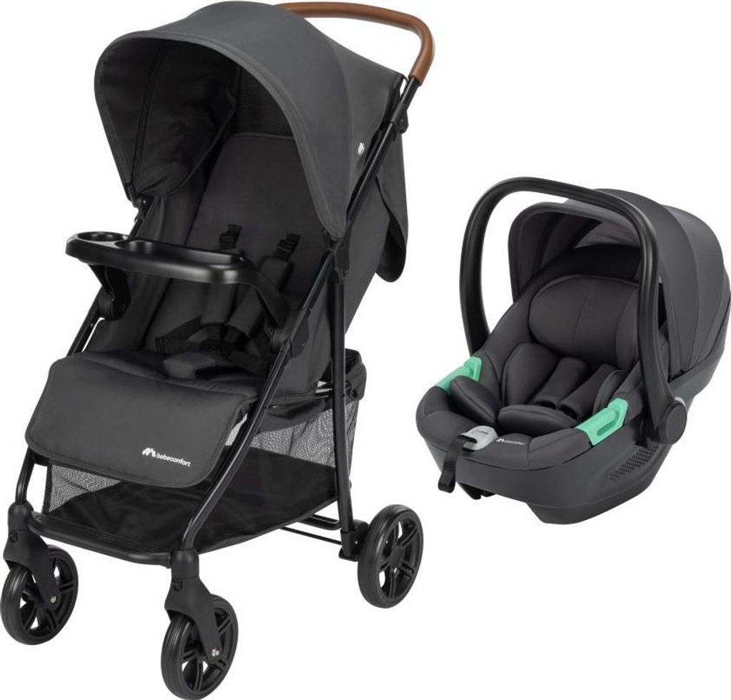 Bebeconfort Misty Duo, Kompakter Kinderwagen 2-in-1 Set, mit i-Size Babyschale, Korb 8 kg, 0-4 Jahre, bis 22 kg, Mineral Graphite