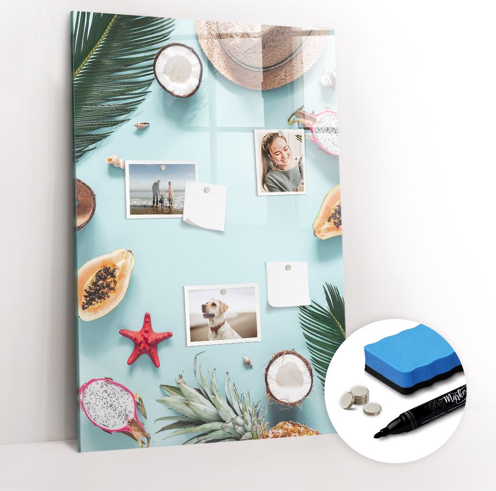 Magnetische Wandtafel - Schwarzer Marker + Schwamm + Magnete - 60 x 90 cm - Sommerzusammenstellung
