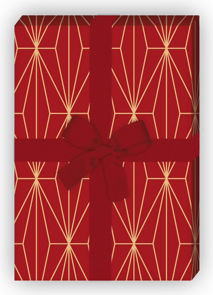 Elegantes Art Deko Geschenkpapier mit grafischem Muster, rot - G11833, 32 x 48cm