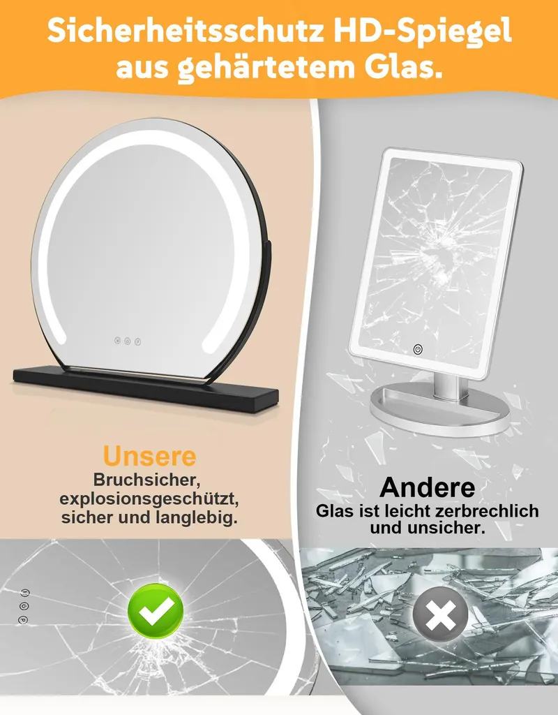 Miroir de courtoisie à LED noir avec 3 modes d'éclairage variable - 4