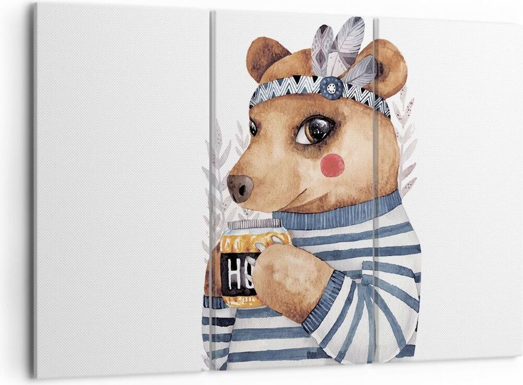 Bild auf Leinwand - Leinwandbild - 3 Teile - Anthropomorphisierung Bär Kinder - 105x70cm - Wand Bild - Wanddeko - Wandbilder - Leinwanddruck - Bil...