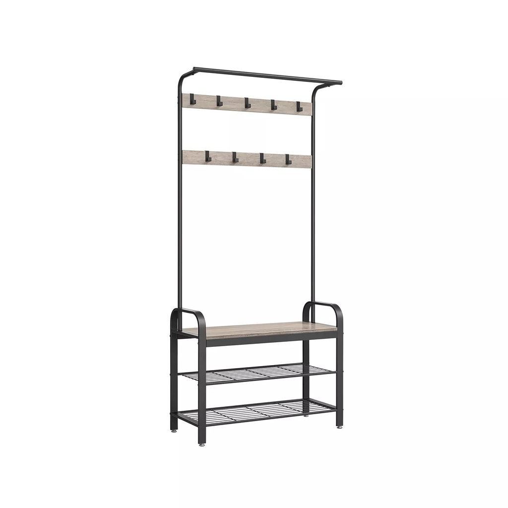 In And OutdoorMatch Garderobe Hillary - Kleiderschrank - Schuhregal mit Sitz - Kleiderständer mit 9 abnehmbaren Haken - Bank - 2 Drahtregale - 183...