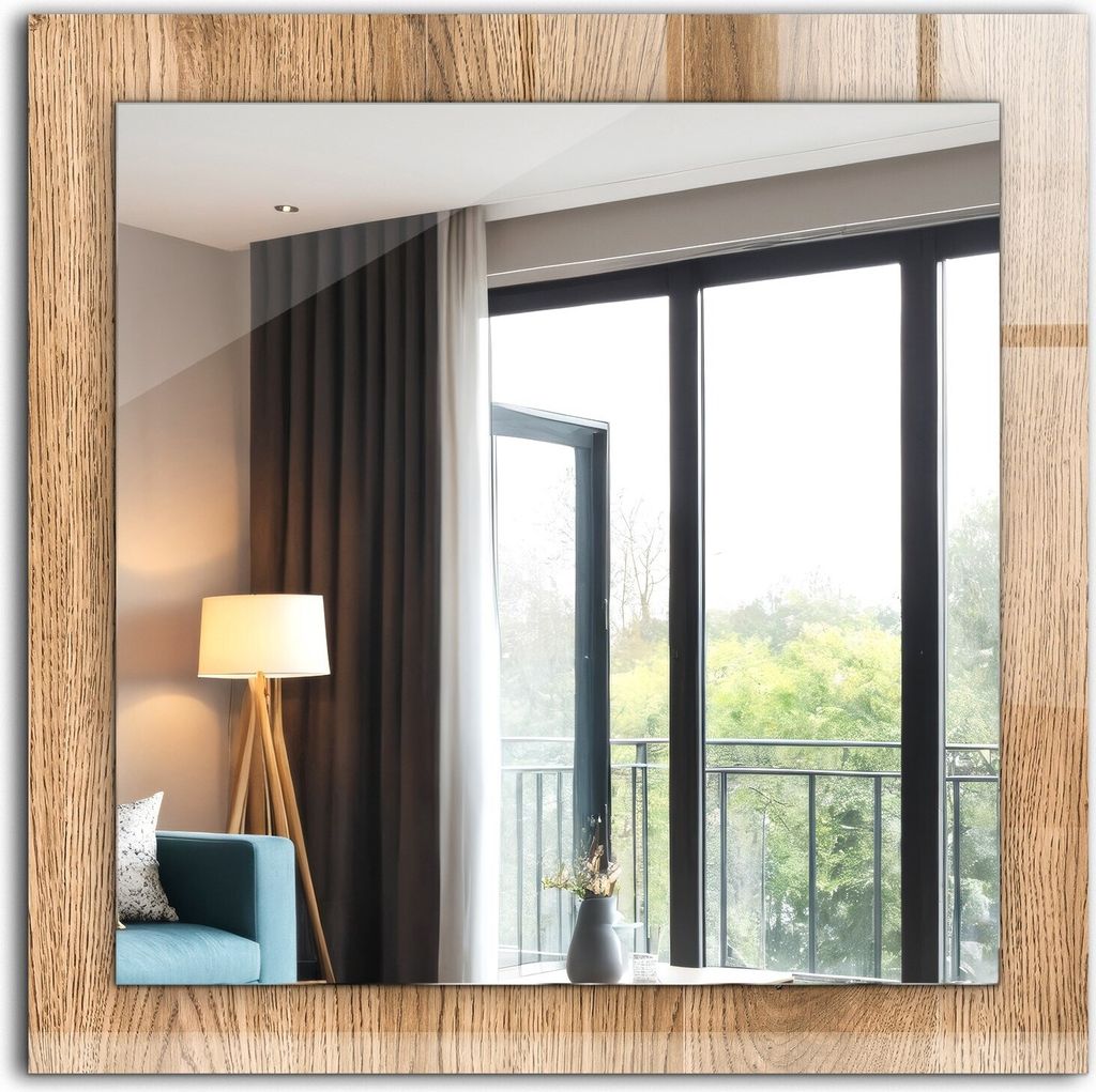 Bedruckter Spiegel - Wandspiegel - Dekorativer - Modern - 60x60 cm - Holzstruktur