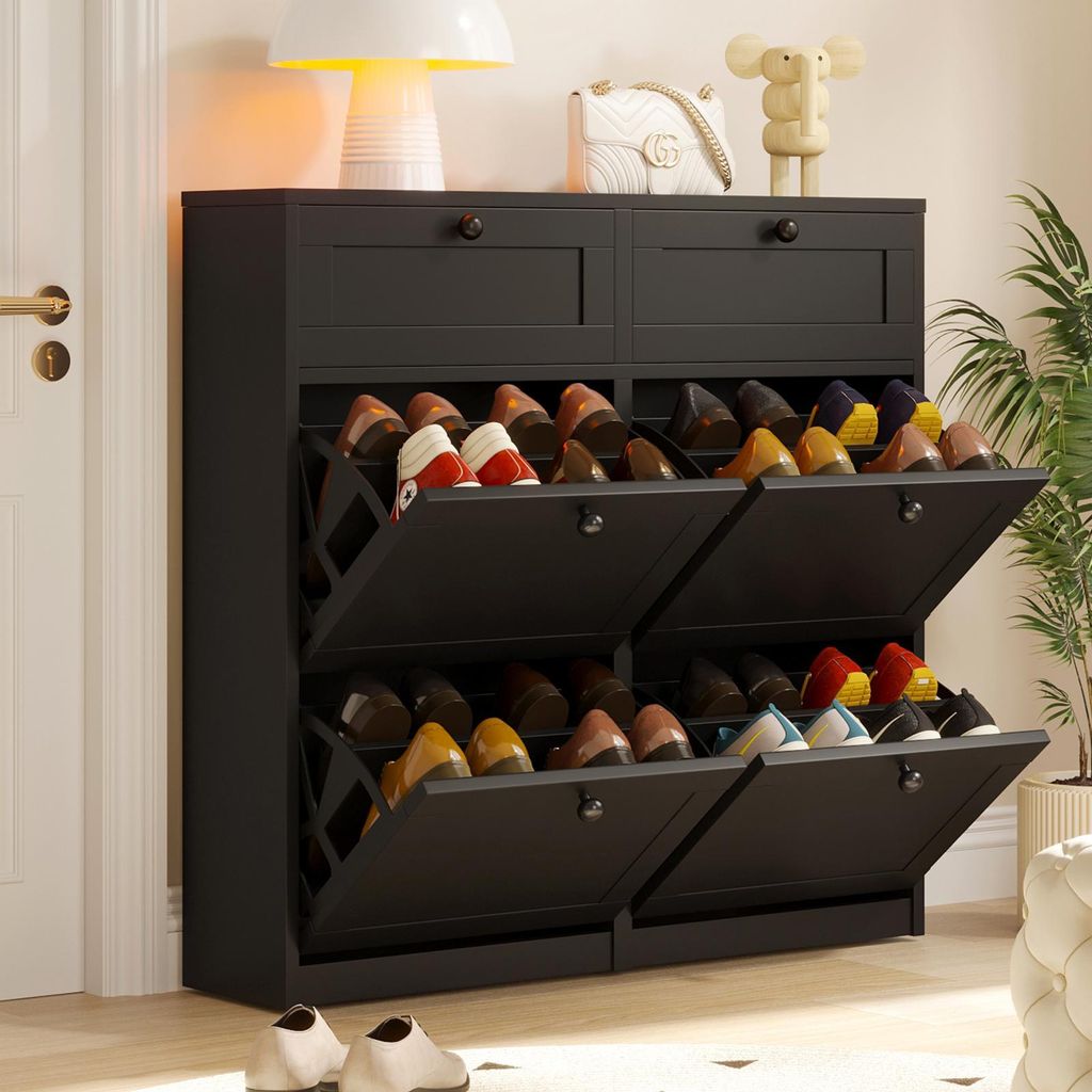 VOWNER Schuhschrank mit 4 Klappen, schmaler Schuhschrank Produktbild 