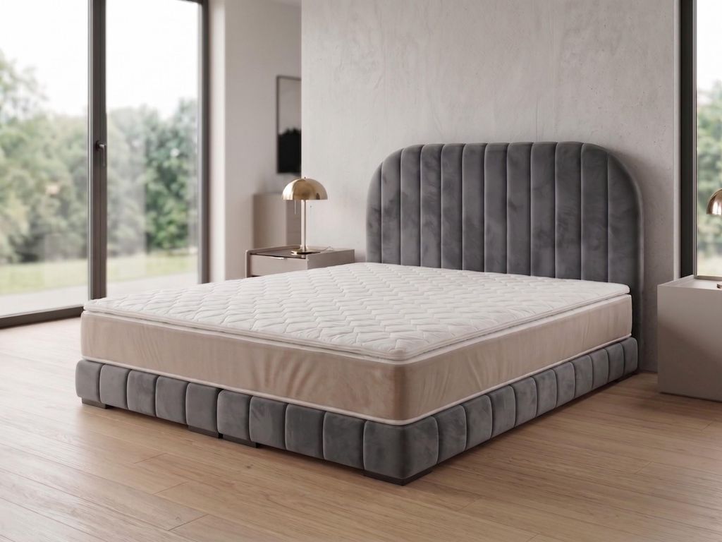 Polsterbett LEON 3 mit Kopfteil, modernes gepolstertes Bett in 140 x 200 cm Farbe: Grau