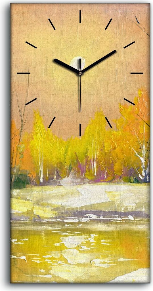 Küchenuhr Bürouhr Leinwand Uhr Geräuschlos Kunstdruck 30x60 Der Wald Fluss - schwarze Hände