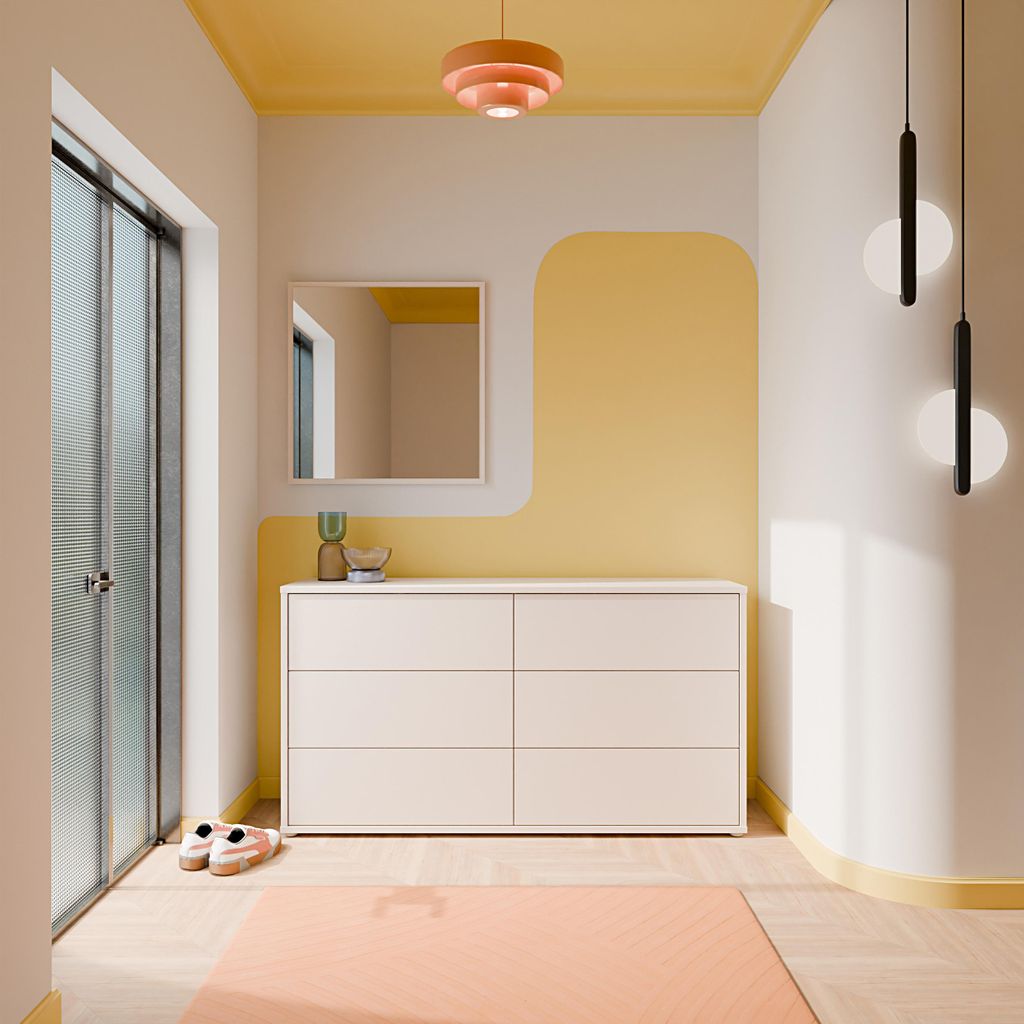 Forte ALICE SPRINGS Kommode 150 160, modern-minimalistisch, 6 Schubladen, Wohn-/Schlafzimmer, Holzwerkstoff, Kaschmir Beige, 154,5 cm breit x 83,1 ...