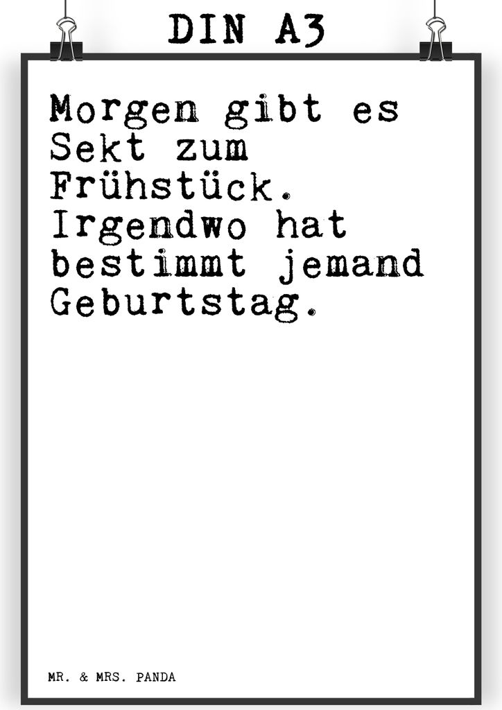 Mr. & Mrs. Panda Bild Morgen gibt es Sekt... DIN A3 - Weiß - Geschenk, Spruch, Geburtstag, lustig, Wandbild, witzig, kunstdruck poster, Sprüche, ...