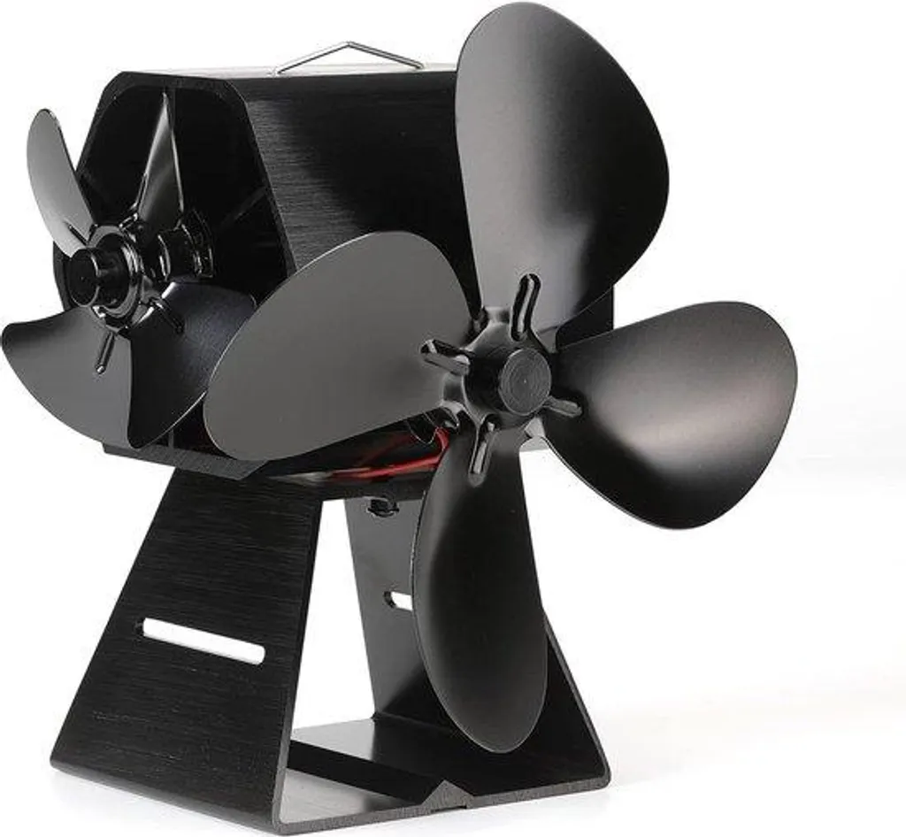 Ventilateur de poêle à bois double moteur 4 pales thermique noir
