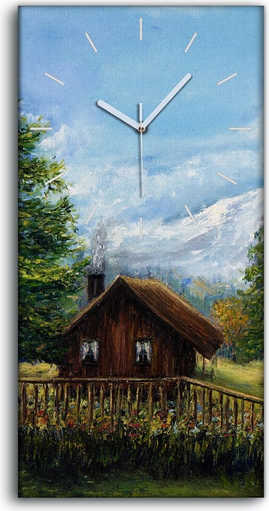 Wandbild Leinwand Bilder Wanduhr Geräuschlos 30x60 Landschaft Berg wiesen Bäume - weiße Hände