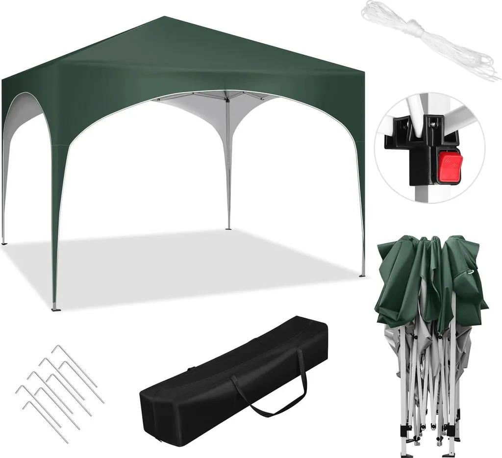 Tente de réception pop-up 3x3m étanche en tissu Oxford vert pliable