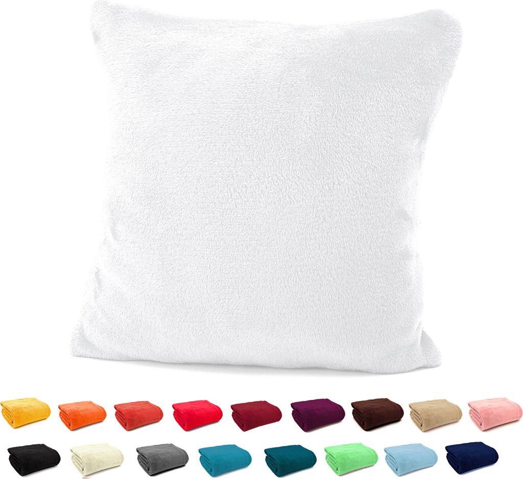 heimtexland Flanell Kuschel Kissen Super Soft Plüsch Deko Kissenhülle Typ380 Weiß 48 x 48 cm
