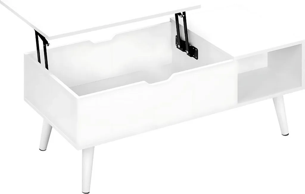 Table de salon ajustable Dulvia avec grand coffre de rangement blanc mat