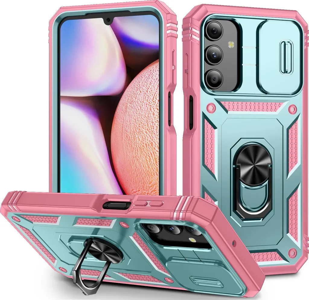 Custodia Samsung A15 5G Rosa Verde: Antiurto, Anello e Porta Carte