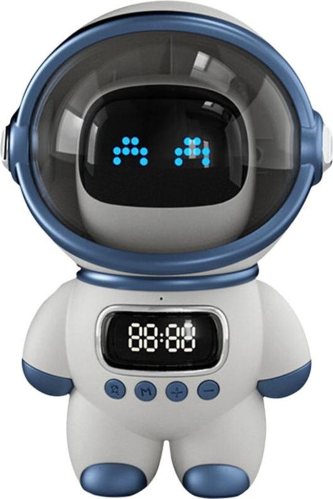 Astronauten-KI-Lautsprecher, intelligenter Bluetooth-Lautsprecher mit Sprachsteuerung, Uhr, kleines Nachtlicht, Geburtstagsgeschenk, Weiß