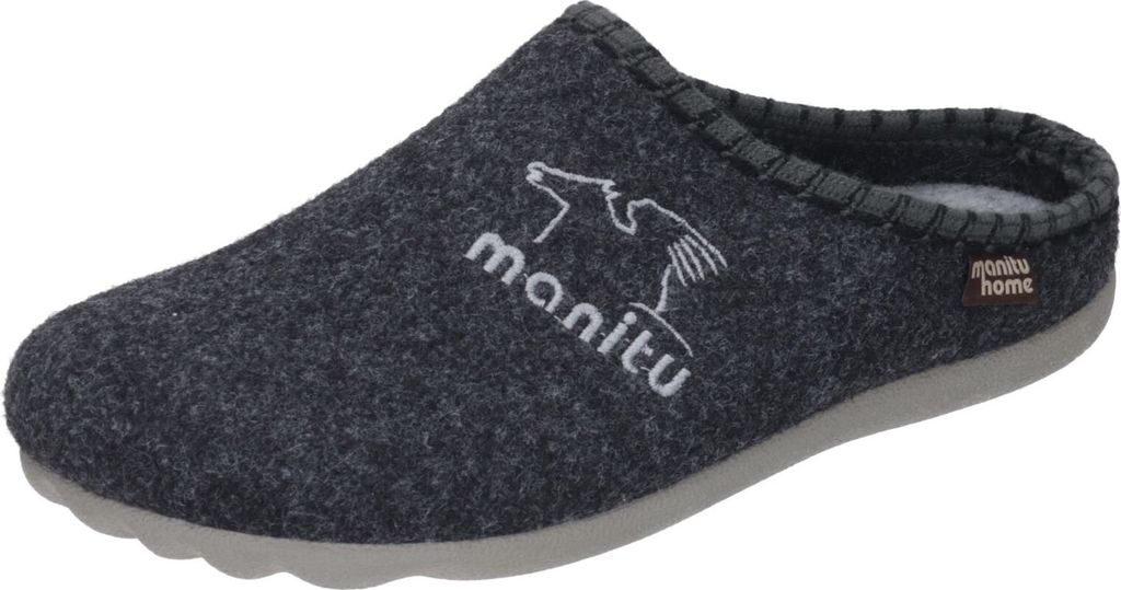 Manitu 220274 Herren Hausschuhe Pantoffeln Filz, Größe:46 EU, Farbe:Grau