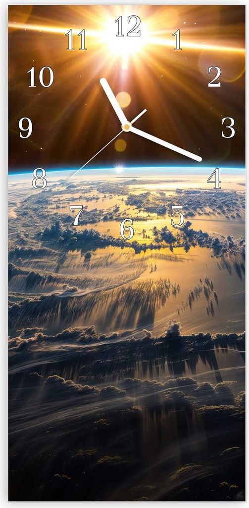 Wanduhr aus Glas mit Motiv Sonnenaufgang Erde- 30 x 60 cm - inkl. Aufhängesystem