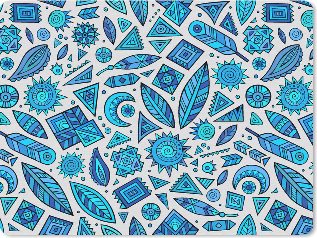 MuchoWow Mauspad Mousepad Blau - Muster - Federn - Mond 23x19 cm - Mousepads - Maus Mat - Pad - Mausunterlage - Schreibtischunterlage - Mauspad
