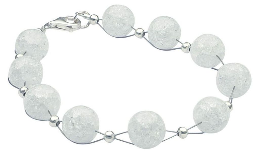 Armband Armkette aus echtem Berg-Kristall Kugel weiß Produktbild 