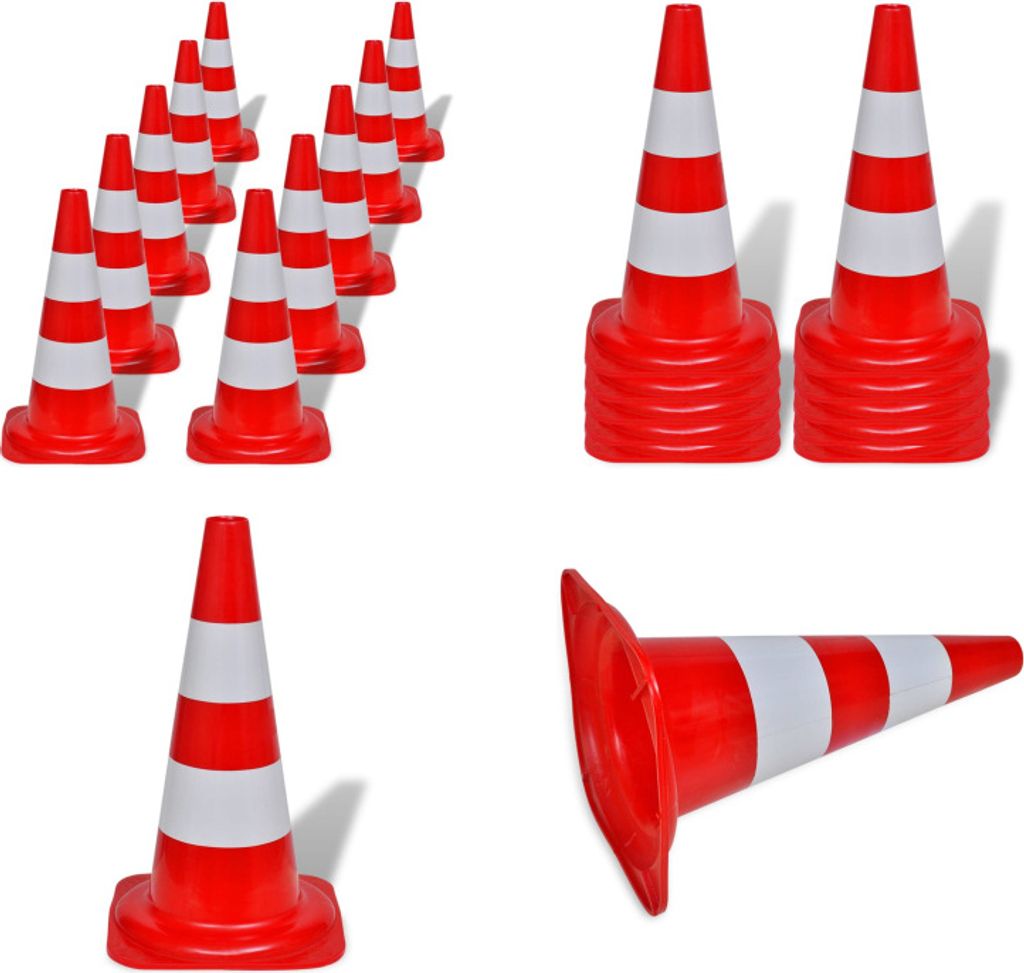 vidaXL Verkehrskegel 10 Stk. Reflektierend Rot und Weiß 50 cm - Leitkegel - Warnkegel - Verkehrskegel - Sicherheitskegel