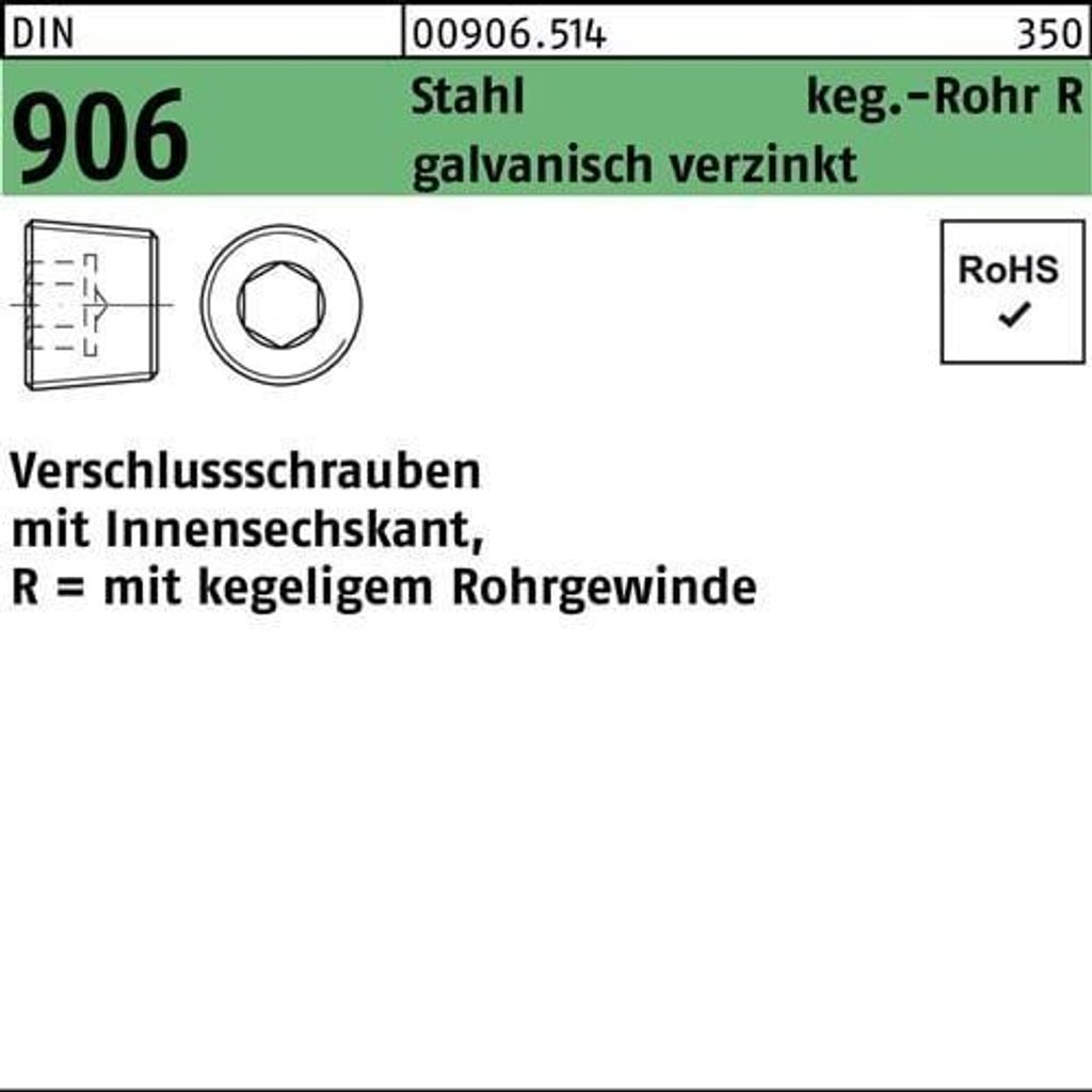 Reyher Verschlußschrauben DIN 906 Stahl R 3/4 galv. vz (25 Stück)