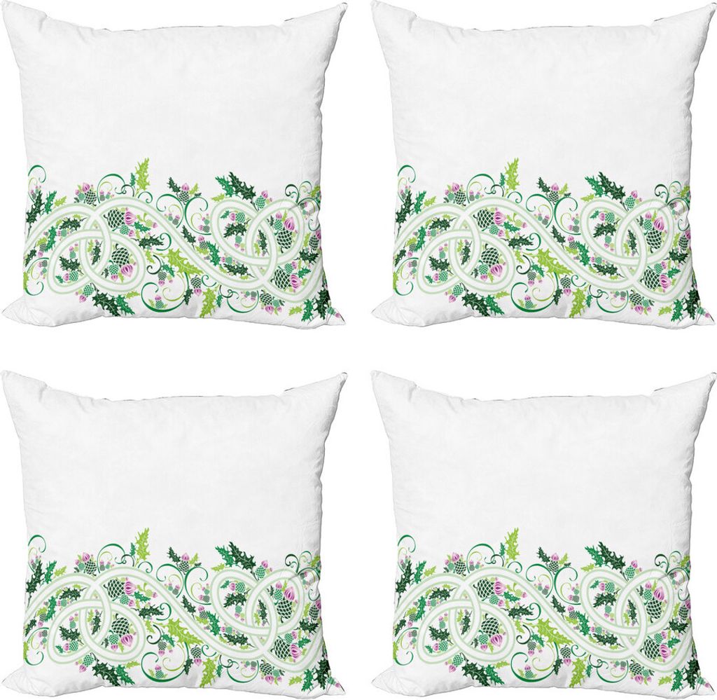 ABAKUHAUS Distel Kissenbezug Set (4 Stück), Border-Art Ornament, Moderner Doppelseitiger Digitaldruck, 45 cm x 45 cm, Mehrfarbig