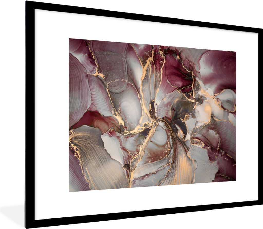 MuchoWow® Gerahmtes Poster Gold - Marmor - Lila 80x60 cm - Produktbild 