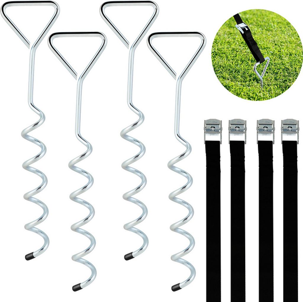 Fiqops Bodenanker Trampolin 5 Windungen Verstellbare Gurte Rostfrei Sicherung Set Erdanker Befestigung