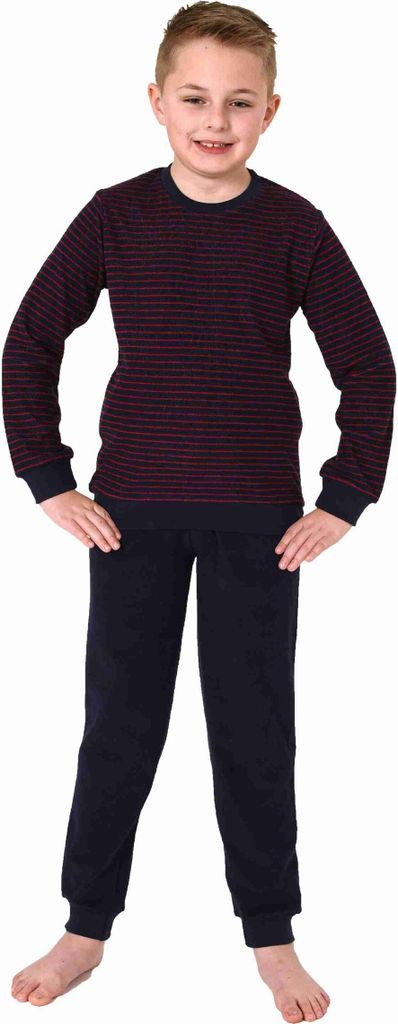 Kuscheliger Jungen langarm Frottee Schlafanzug Pyjama mit Bündchen ; rot , 164