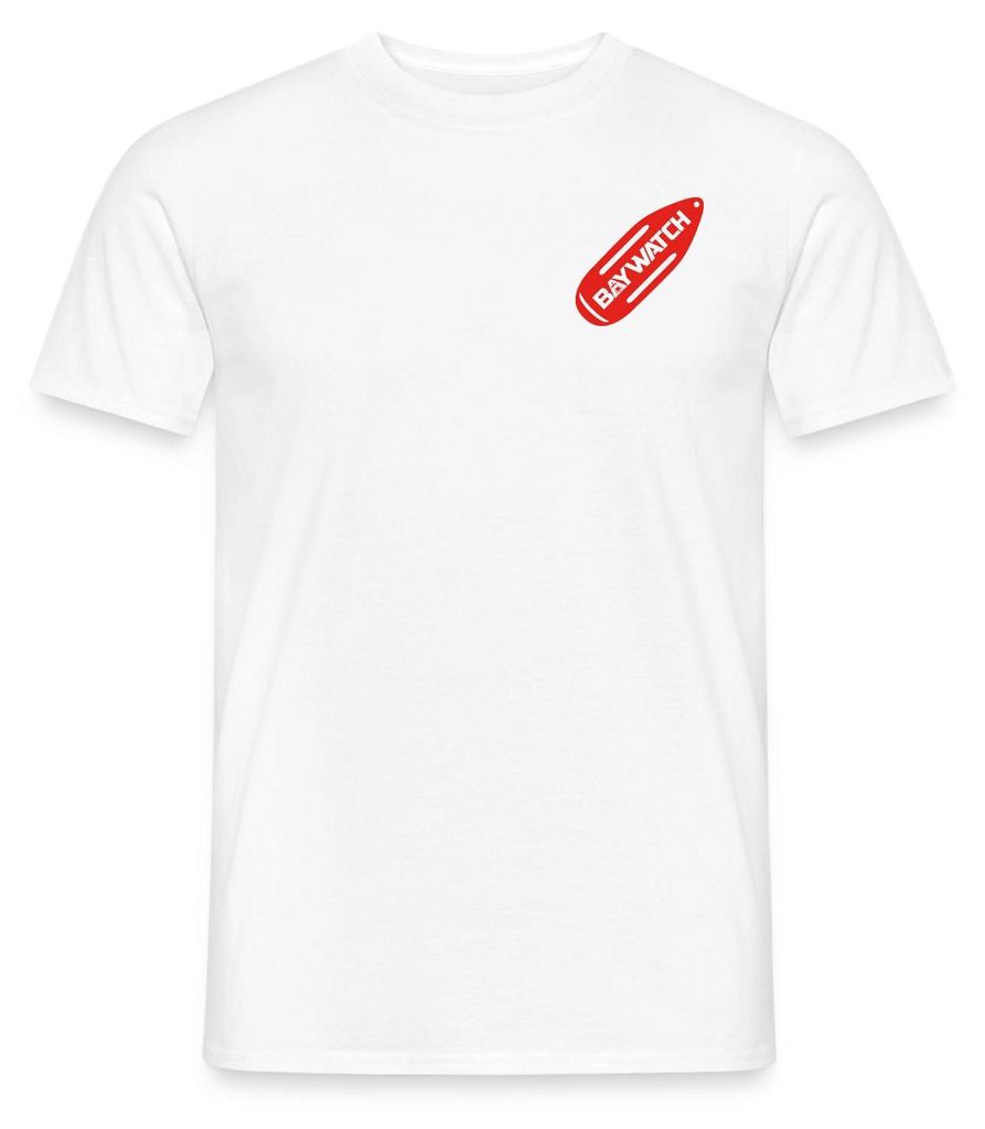 Spreadshirt Baywatch Rote Rettungsboje Brustmotiv Karneval Männer T-Shirt, 3XL, Weiß