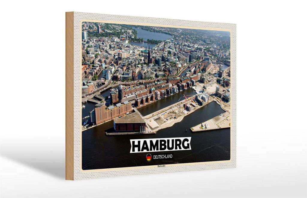 Holzschild Städte Hamburg Hafencity 30x20cm Geschenk