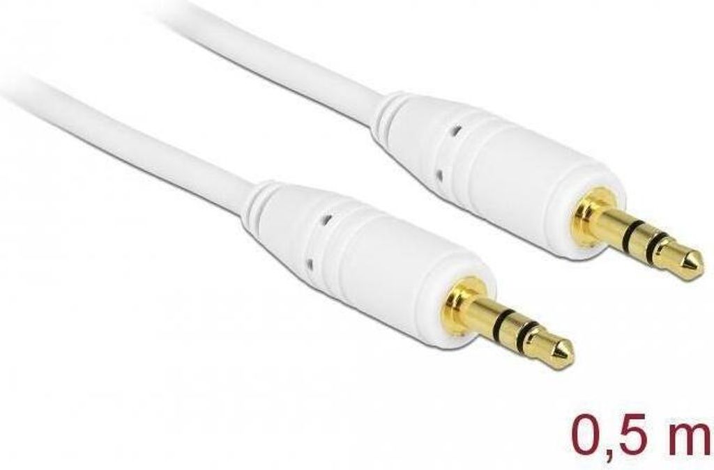 Klinkenkabel 3,5 mm 3 Pin Stecker zu Stecker 0,5 m Weiß