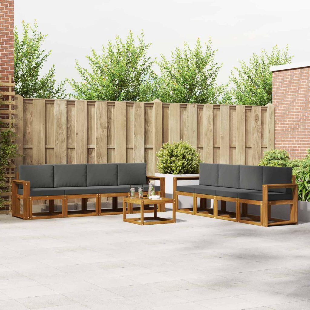 Outdoor-Sofagarnitur - VIDAXL - Terrassen-Sofa - mit Kissen - 9 pcs - Natur und Anthrazit