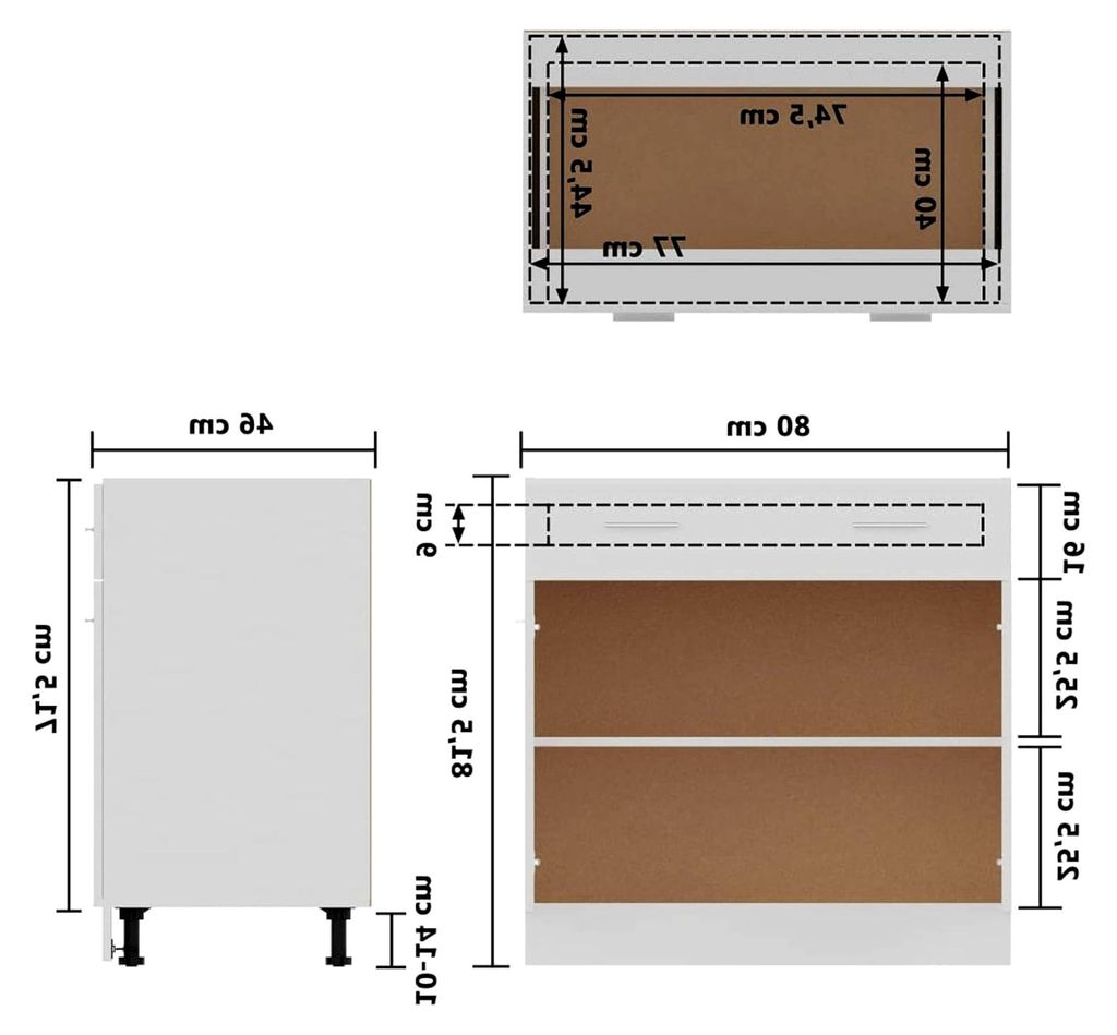 Küchenschrank mit 2 Regalböden und einer Schublade, Unterschrank für die Küchenzeile, Aufbewahrungsschrank aus Spanplatte, Weiß, 80x46x81,5 cm