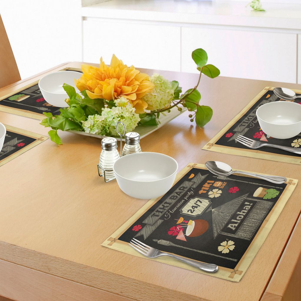 ABAKUHAUS Hawaii Platzmatten, Traditionelles Tiki Bar Poster Design mit Kokosnuss Drink und Aloha Slogan Bamboo Frame, Tiscjdeco aus Farbfesten Sto...