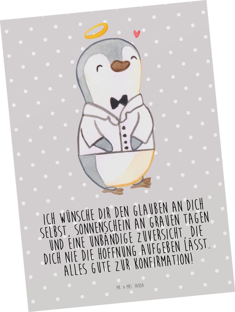Mr. & Mrs. Panda Postkarte Pinguin Konfirmation Hemd - Grau Pastell - Geschenk, Hoffnung, Grußkarte, Sonnenschein, Ansichtskarten, Kommunion, Post...