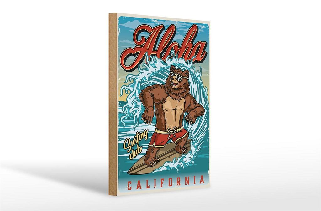 Holzschild Surfing 20x30cm Aloha California Sommer Sport