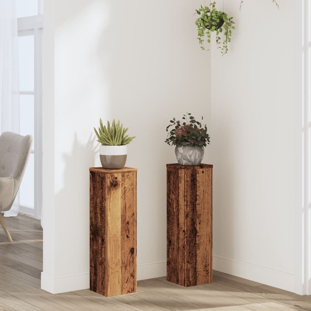 "2026 Aktion"Pflanzenständer/Blumenständer - Blumenregal - 2er set - modernes Design - für Wohnzimmer/Balkon - Altholz-Optik 17x17x60cm Holzwerk...