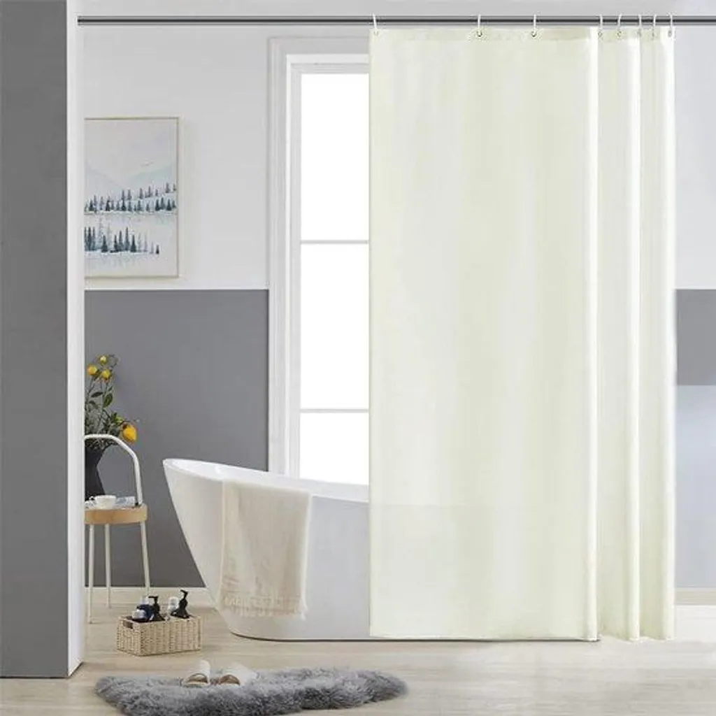 Rideau de douche textile beige anti-moisissure lavable pour baignoire