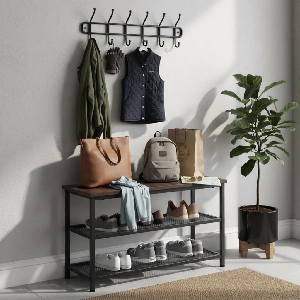 Étagère à Chaussures Compacte en Acier Noir pour Petits Espaces