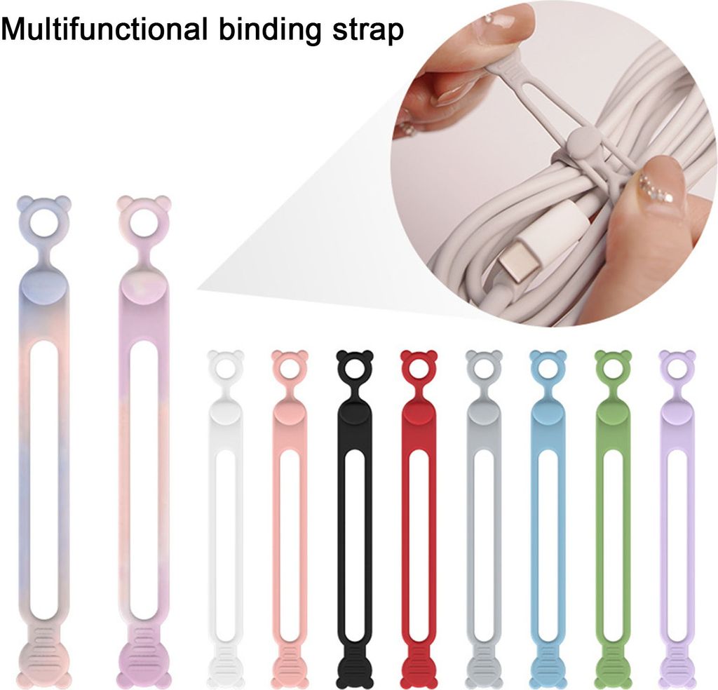 6-teiliges Kabelbinder-Set, elastisch, kompakte Größe, Ladekabel-Organizer, wiederverwendbare Kabelbänder, Clips, Kabelmanagement-Tool
