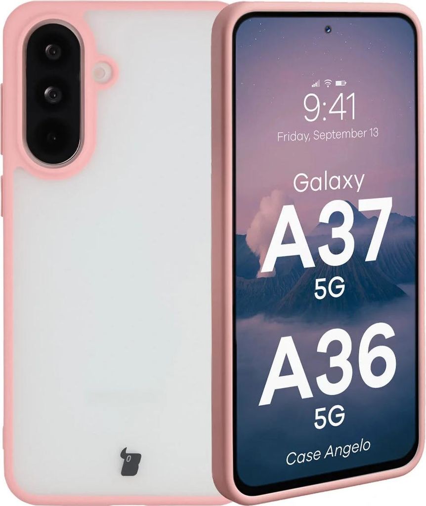 Handyhülle für Galaxy A37 5G / A36 5G, Bizon Case Angelo, Semitransparent mit hellrosa Rahmen