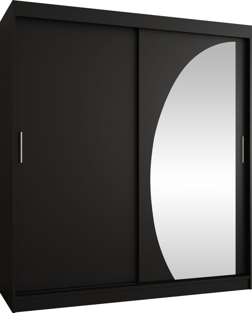 MIRJAN24 Kleiderschrank Wika 180, Schwebetürenschrank mit zwei Kleiderstangen, Garderobe (Farbe: Schwarz, Größe: 180 cm, mit Schubladen)